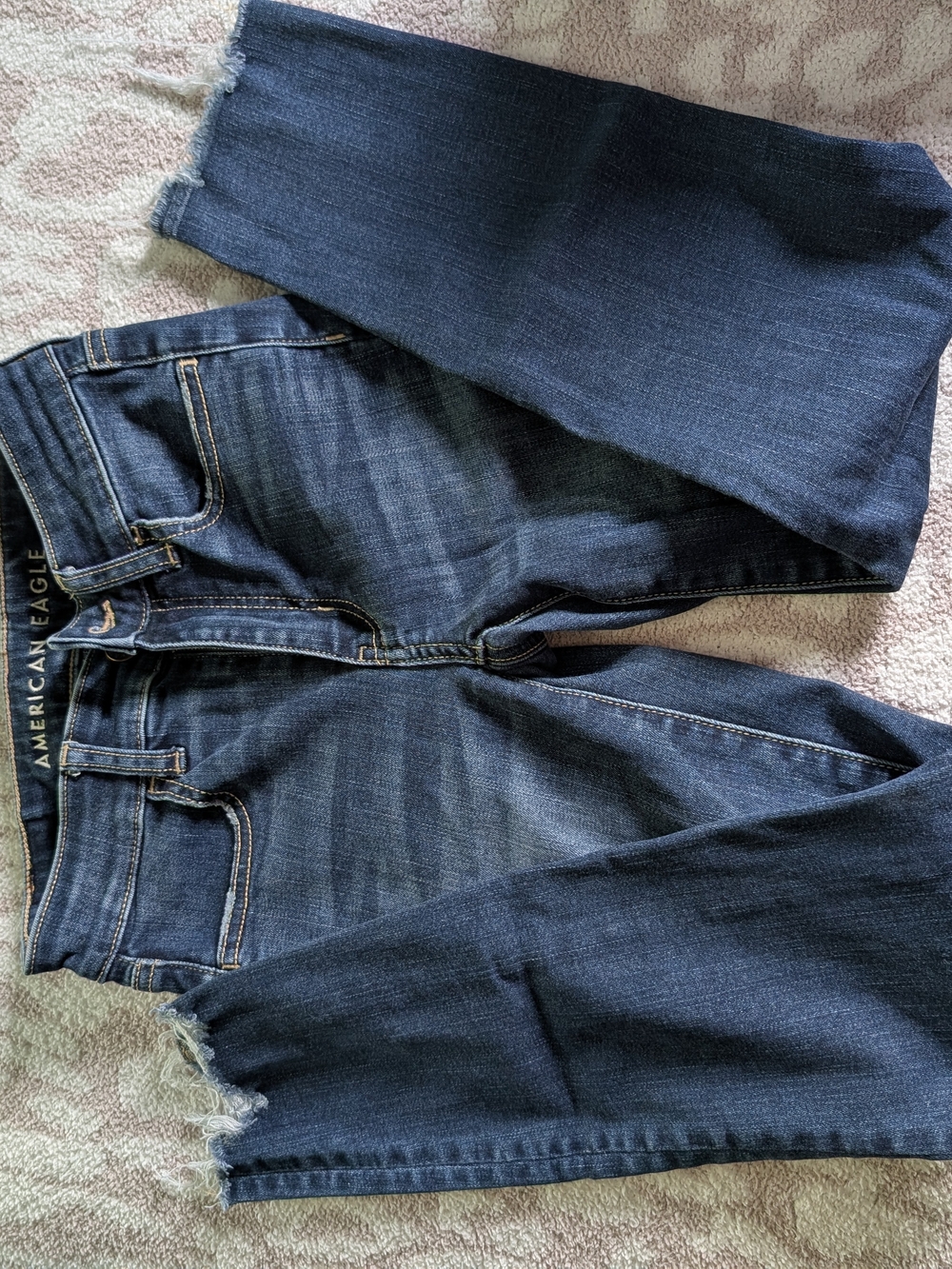American Eagle Outfitters Dark Wash Cropped Frayed Hem Jeans